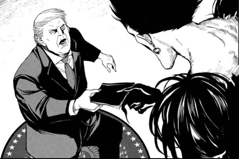 Death Note Manga with Donald Trump meeting Ryuk