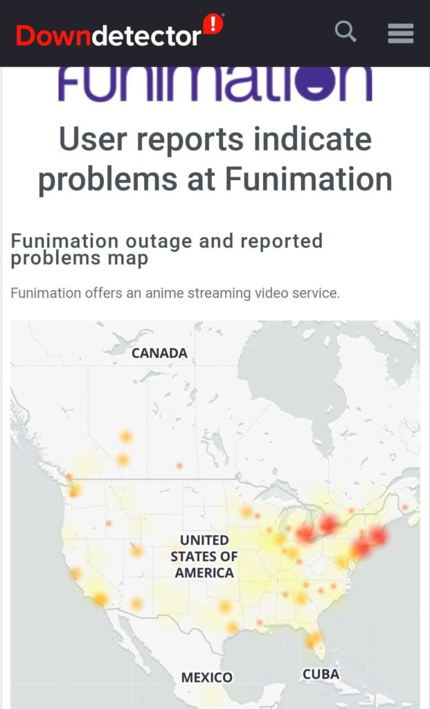 Funimation outage in North America