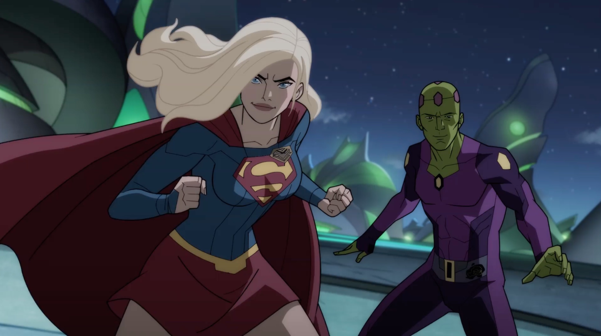 Legion of Super-Heroes with Super Girl (Meg Donnally) and Brainiac 5 (Harry Shum Jr.)